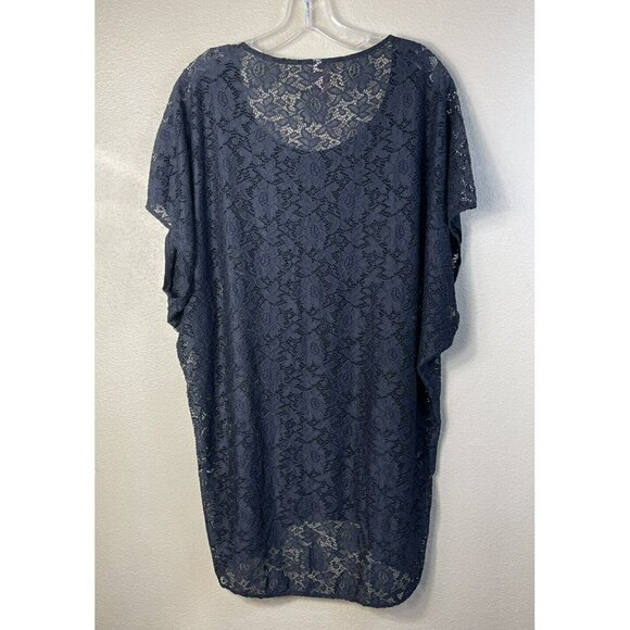 Victoria's Secret Lace Cover-Up Top Black Short Sleeves Tunic Length Burnout M/L - Picture 2 of 5